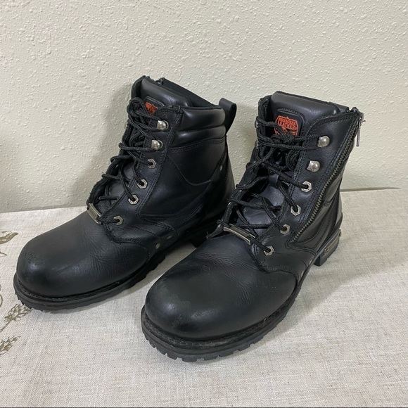 Milwaukee Leather Moto Boots 9EEEUSA Leather Black Moto Boots Side Zipper - Picture 2 of 9
